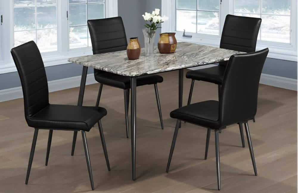 5-Piece Dining Set with Faux Marble Table and Leatherette Chairs