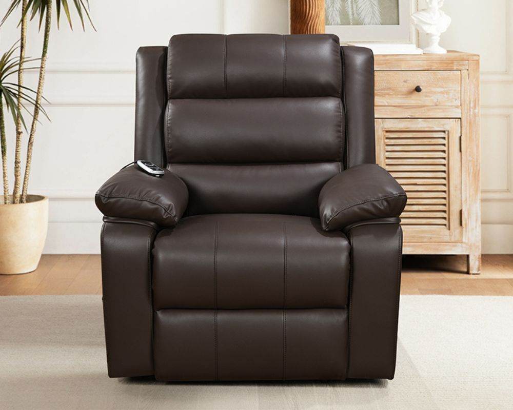 Brown Leather Electric Recliner with Massage and Heating