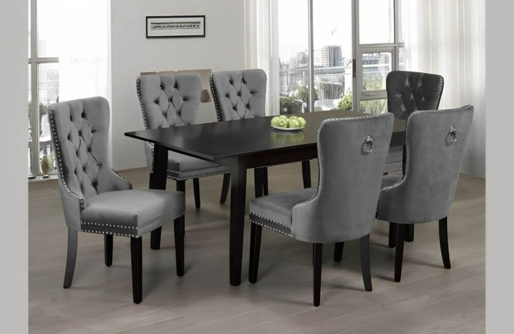 Relaxing 7-Piece Dining Set with Velvet-Style Chairs