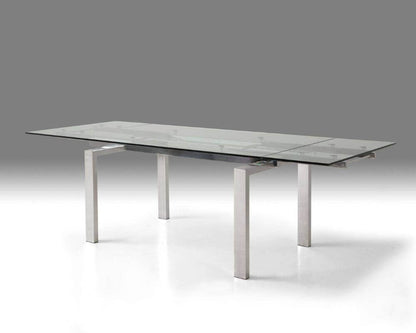 Cantro Extending Dining Table Clear Glass and Stainless Steel - In 2 Colours