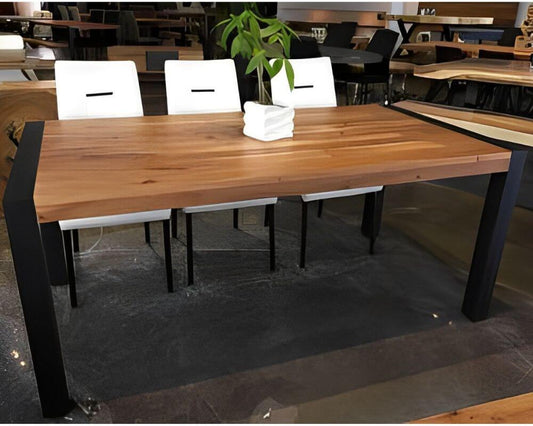 Straight Edge 70"W Dining Table with Black Legs - In 3 Wood Types