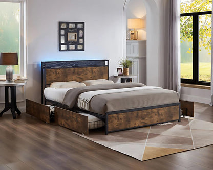 Aurora Rustic Brown with Drawers Bed Frame