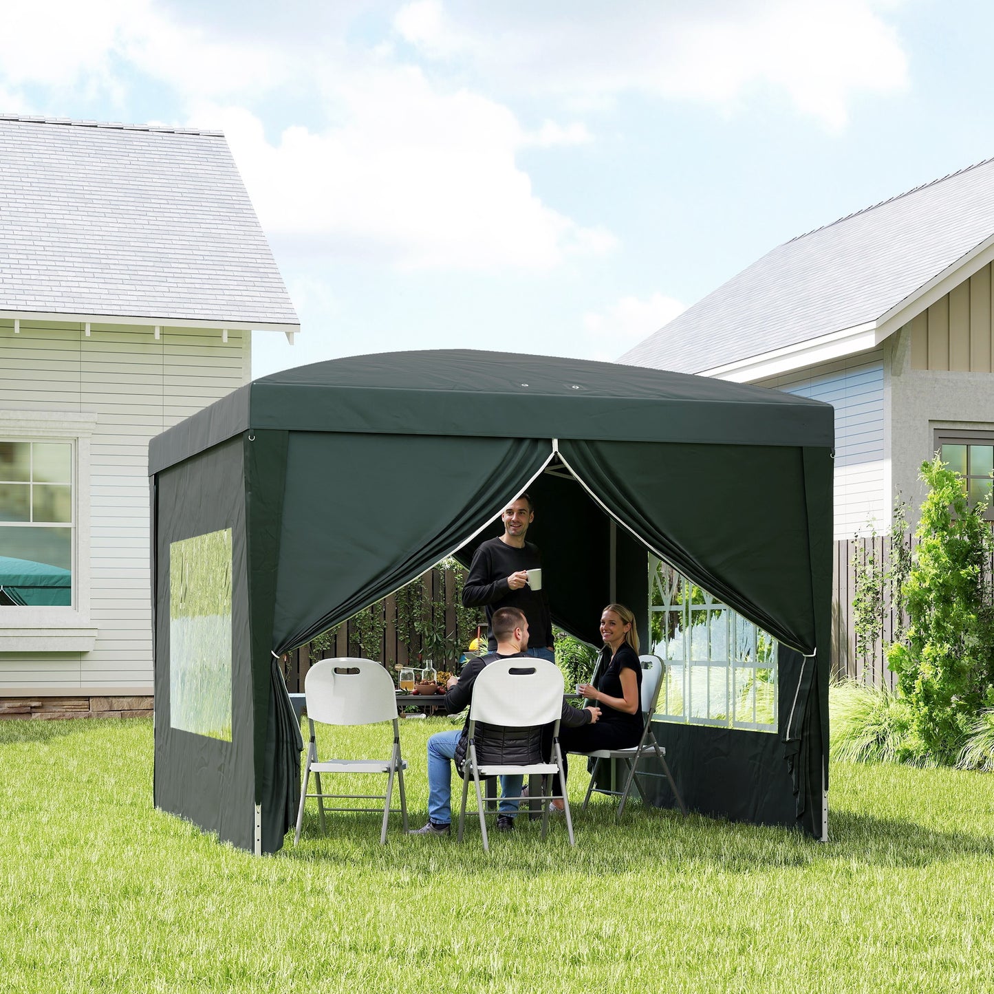 10'x10' Outdoor Pop Up Party Tent Wedding Gazebo Canopy with Carrying Bag (Dark Green)