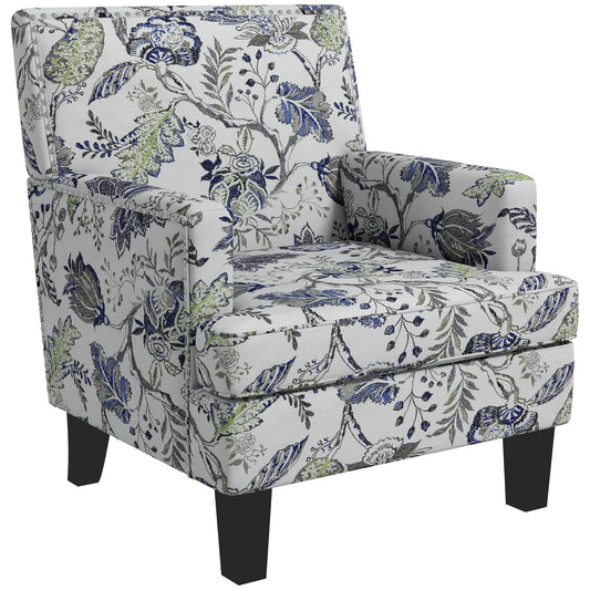Floral Mid-Century Accent Chair with Nailhead Trim - Multicolour