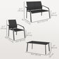 4 Piece Patio Furniture Set, Outdoor Conversation Set with Deep Seat, Loveseats, Armchairs, Glass-Top Table, Black