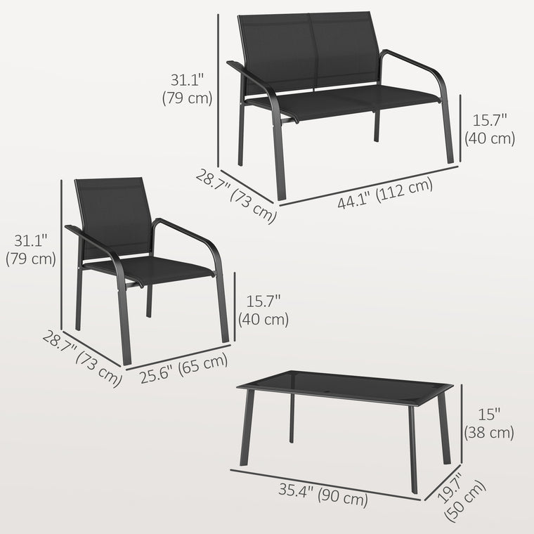 4-Piece Deep-Seat Conversation Set with Glass Table