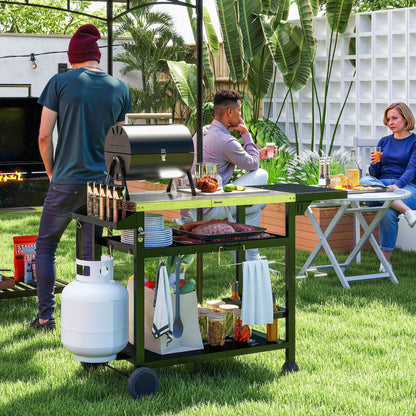 3-Shelf Grill Cart with Foldable Side Table & Stainless Steel Top