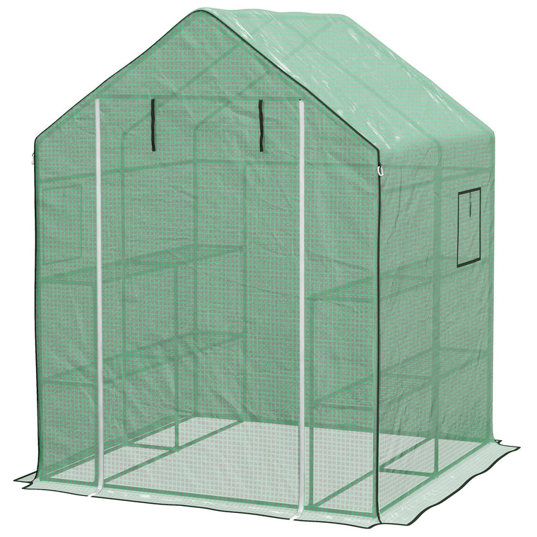 4.6' x 4.7' x 6.2' Green Greenhouse with 8 Shelves & PE Cover