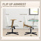 Criss Cross Chair with Flip-up Armrests, Wide Office Chair with Adjustable Height, Tilting, No Wheels, Beige