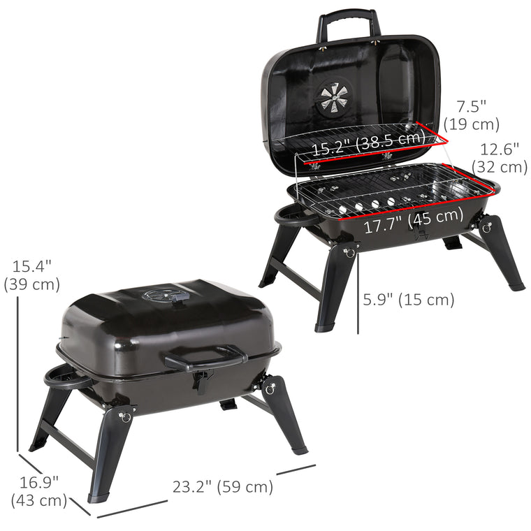 59 x 43 x 39 cm Black Foldable Steel Tabletop Charcoal Grill