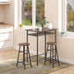 3 Piece Counter Height Bar Table Set with 1 Table, 2 Matching Stools, Dining Table Set with Storage Shelf and Metal Frame Footrest, Black and Oak
