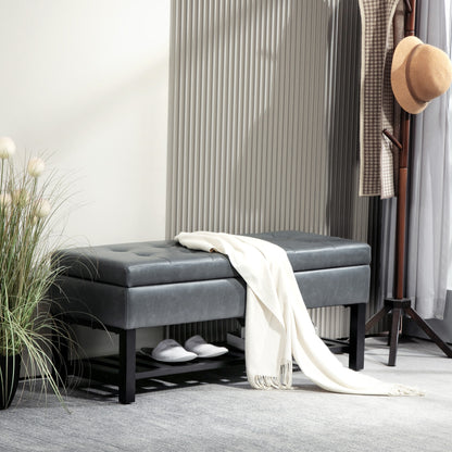 44" Tufted Storage Shoe Bench - Grey