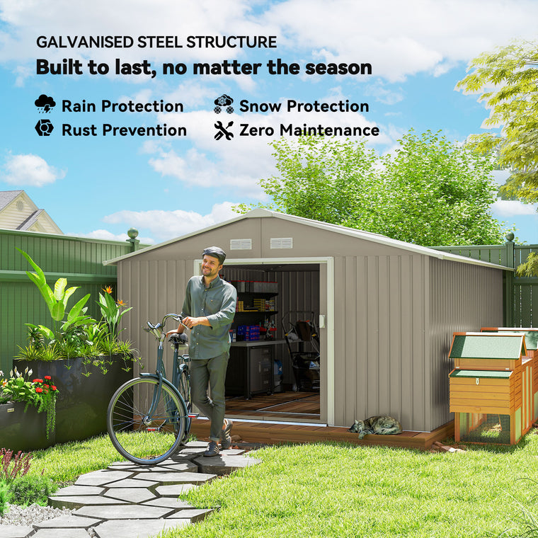 11' x 13' Garden Shed with Sliding Doors and Ventilation