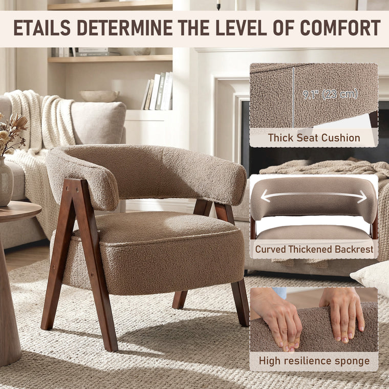 Sherpa Fleece Accent Chair with Wood Legs - Light Brown