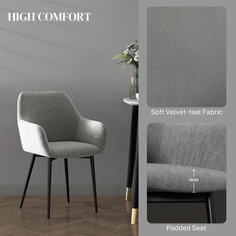 Velvet Dining Chairs Set of 2 with Armrests - Dark Grey