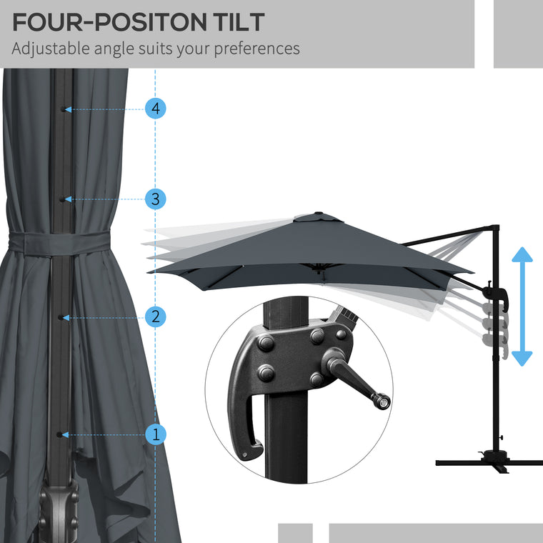 10x10ft Dark Grey Rotatable Square Market Parasol