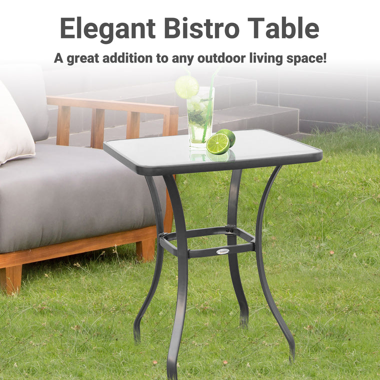 27" Steel Square Table with Glass Top