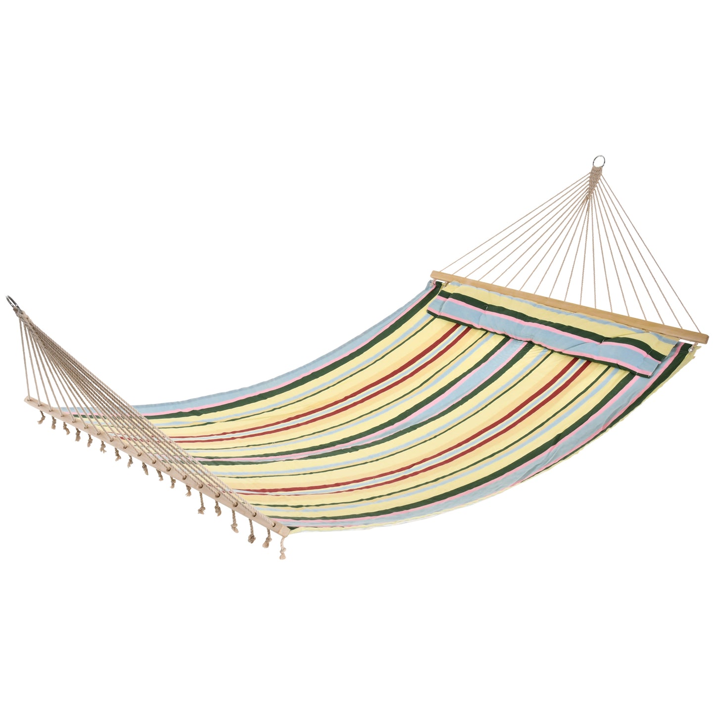 83" Patio Double Hammock, Wide Outdoor Hammock Bed Striped Fits 2 People Sunbed Camping hang Sleep w/ Pillow, Red Stripe