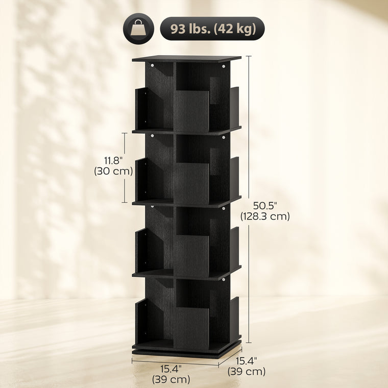 360 Rotating 4-Tier Bookcase with 16 Cubbies - Black