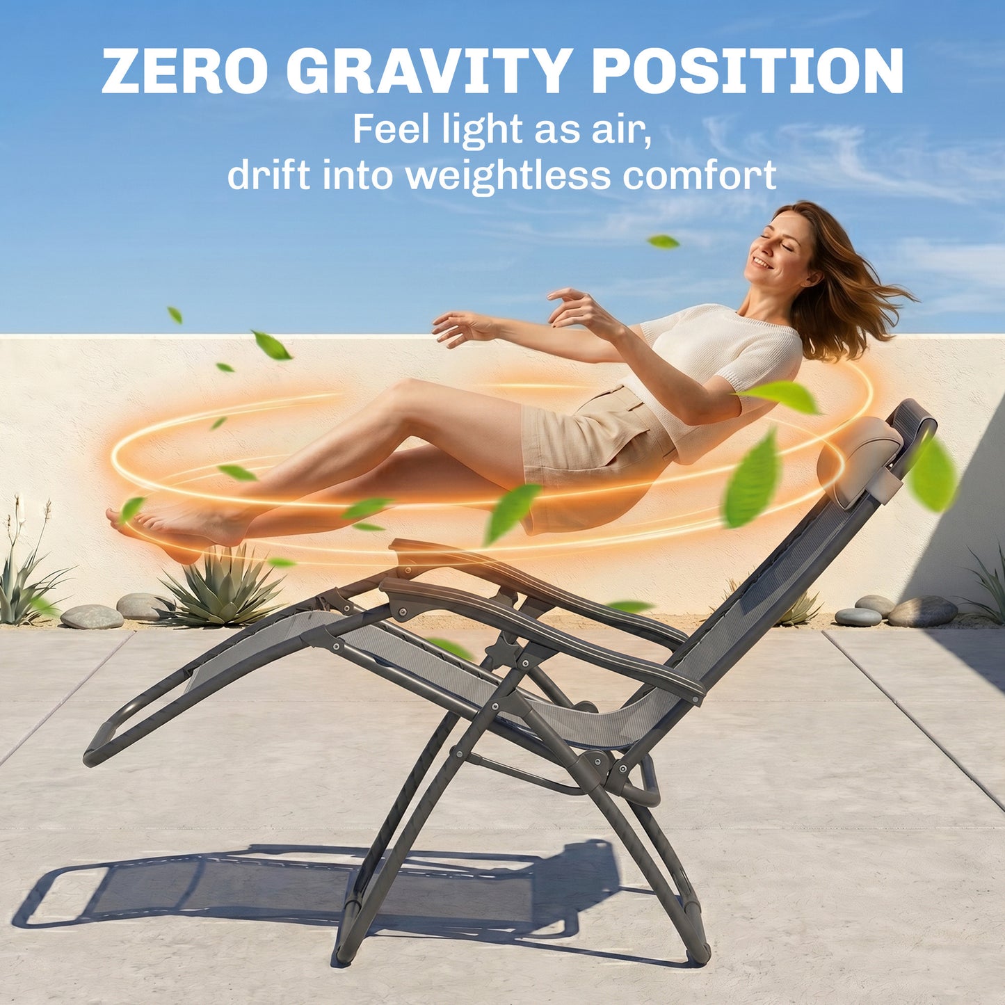 Zero Gravity Chair Set of 2 Patio Chair with Side Table Cupholders and Pillows for Pool, Backyard, Lawn, Blue