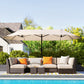 15' Outdoor Patio Umbrella with Twin Canopy Sunshade Steel Table Umbrella with Lift Crank Beige