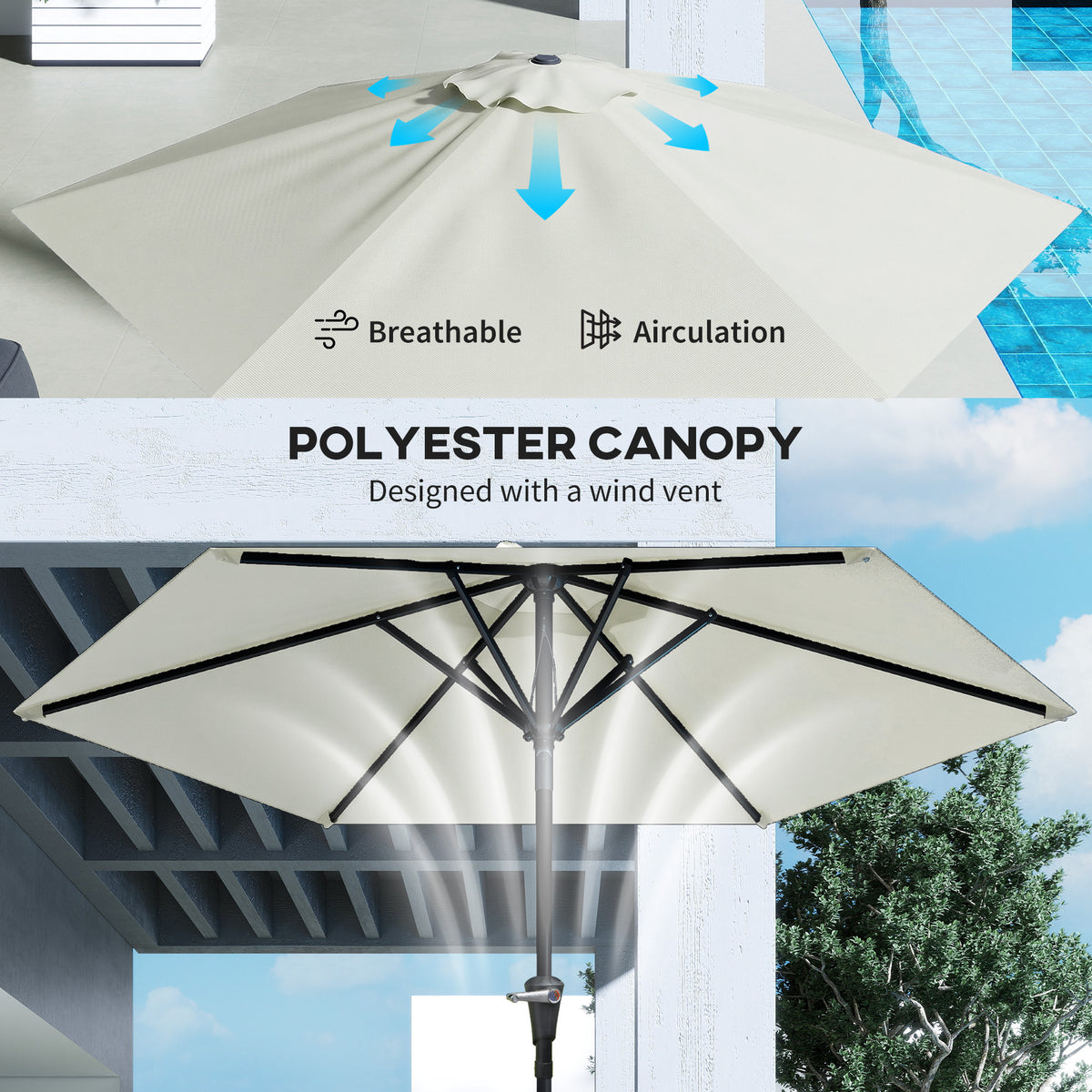 Cream White Patio Sun Umbrella with 6 Ribs