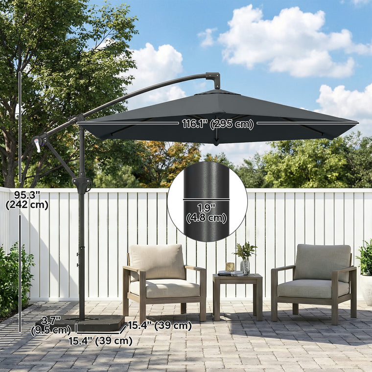 9.7' Dark Grey Offset Umbrella with Fillable Weights