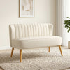 Modern 2 Seat Sofa for Bedroom, Upholstered Two Seater Couch with Rubber Wood Legs, Cream White