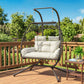 Double Wicker Egg Swing Chair with Stand, Foldable Hanging Egg Chair with UV Resistant Cushion, Headrest, Cream White