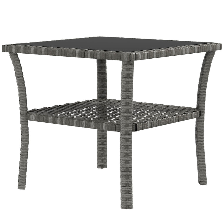 20" Mixed Grey Wicker Coffee Table with Glass Top