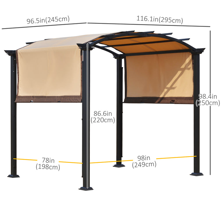 10' x 8' Beige Retractable Steel Pergola with Arc Roof
