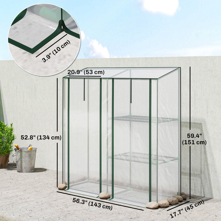 56.3" x 17.7" x 59.4" Mini Greenhouse with Roll-Up Doors