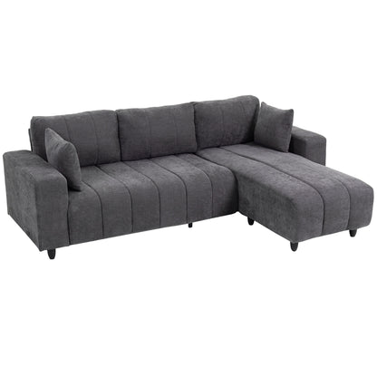 Sectional Couch with Integrated Seat, 3 Seater L-Shaped Sofa with Changeable Chaise, Spring Cushion, 2 Pillows - Grey