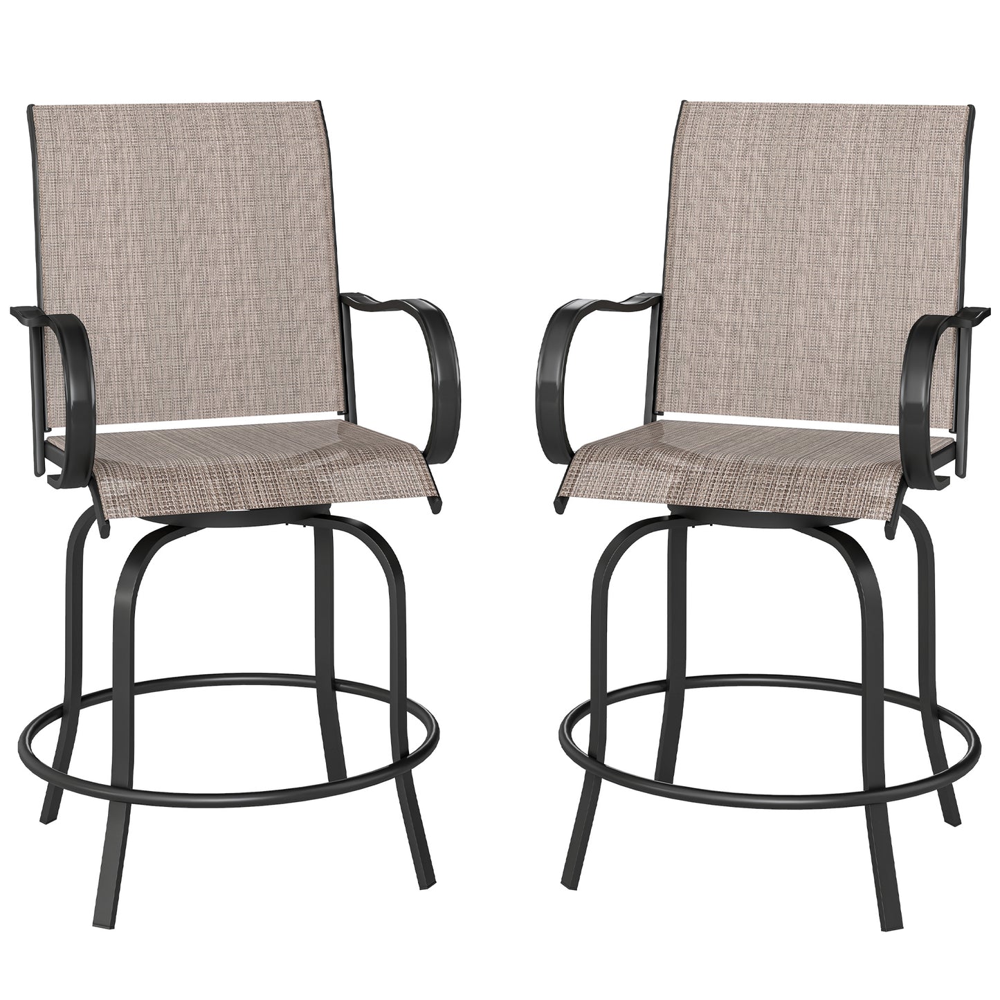 Outdoor Bar Stools Set of 2, 360° Swivel Bar Height Chairs, 26.8" x 29.5" x 48.4", Tan