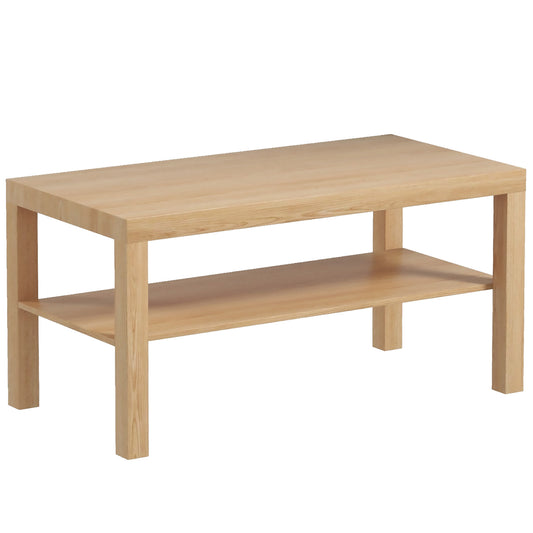 2-Tier Coffee Table with Storage Shelf - Natural Wood