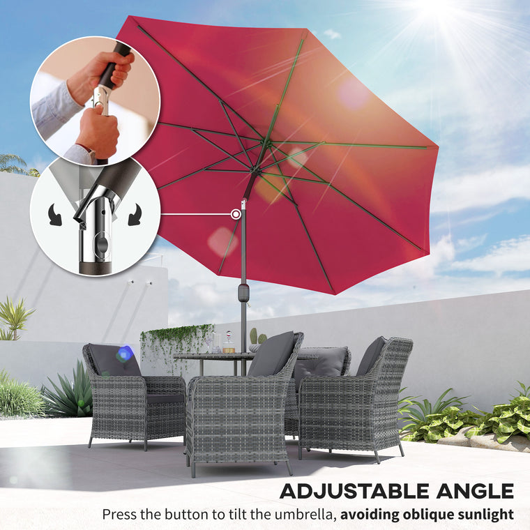 10' x 8' Wine Red Round Market Umbrella with Crank & Tilt