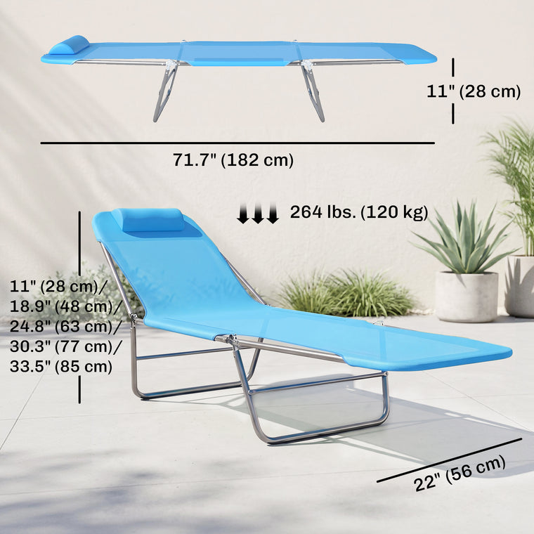 Portable Folding Chaise Lounge with Pillow - Blue