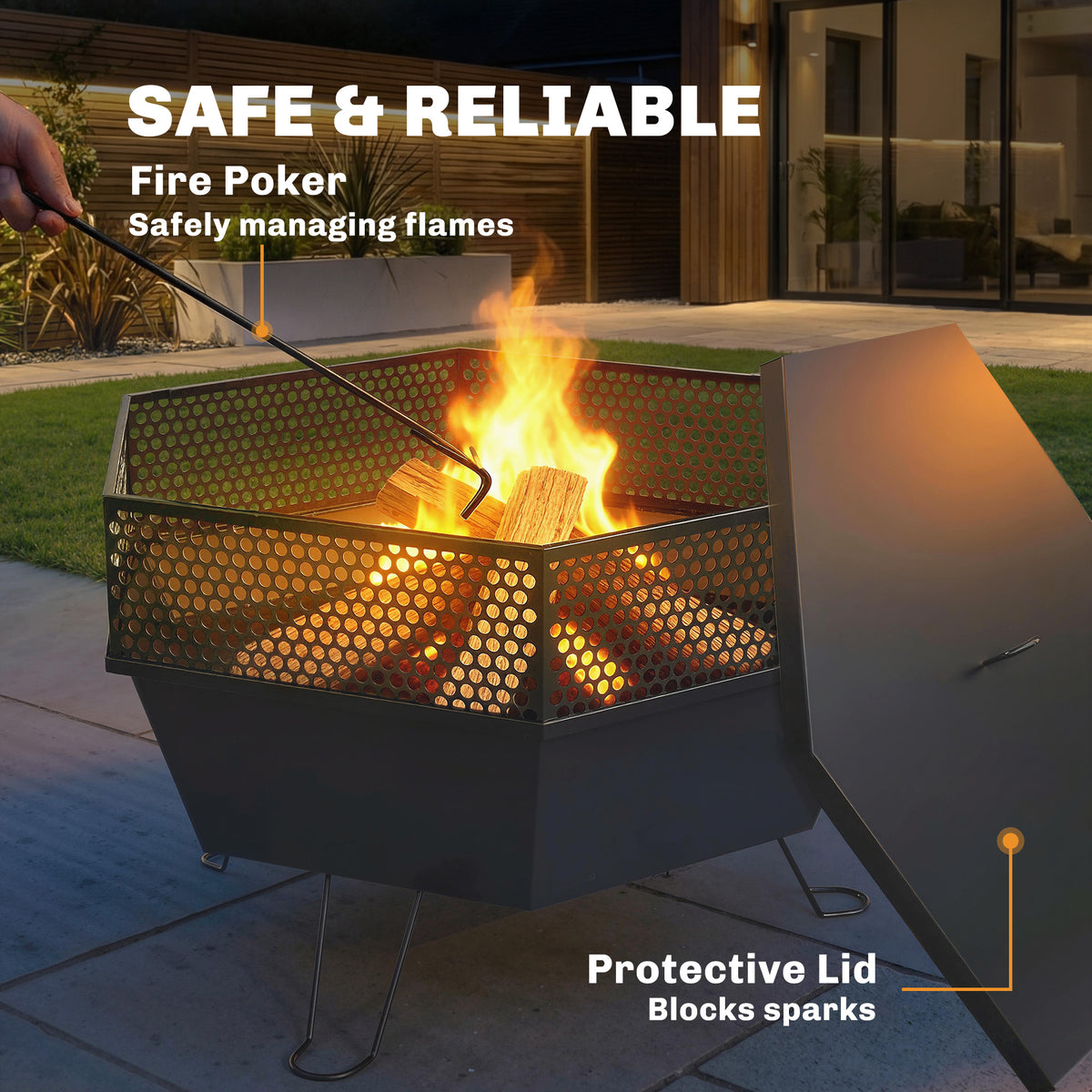 20" Foldable Wood-Burning Fire Pit with Poker