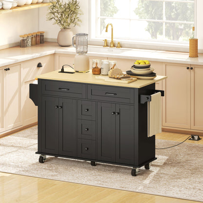 55" Rolling Kitchen Island with Drop Leaf