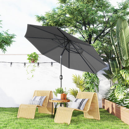 10' x 8' Grey Round Market Umbrella with Crank & Tilt