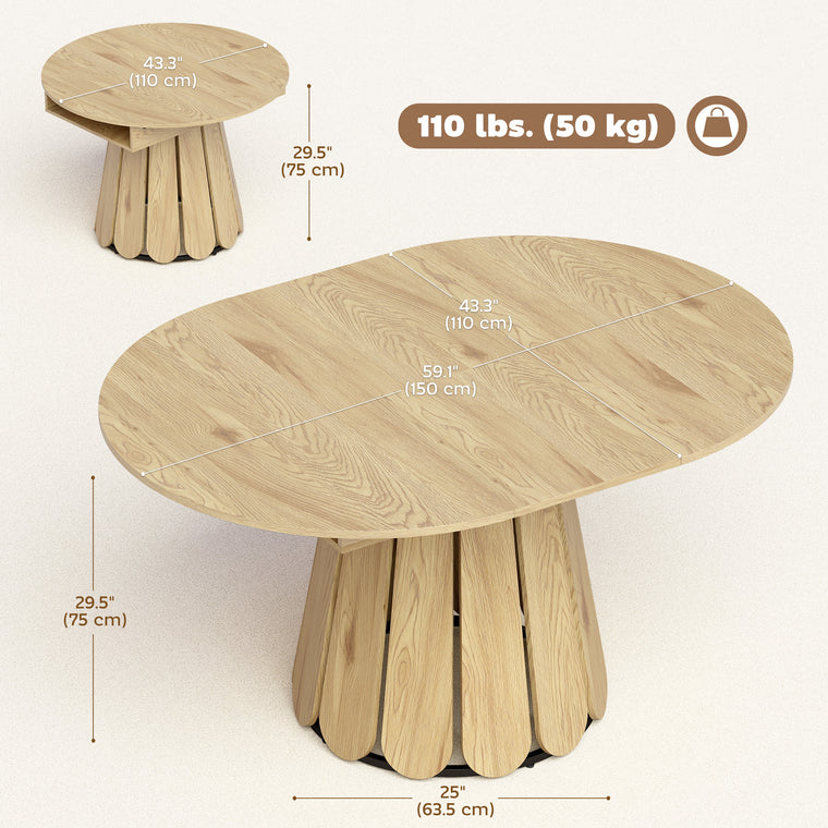 Extendable Round-to-Oval Dining Table with Shelf - Natural