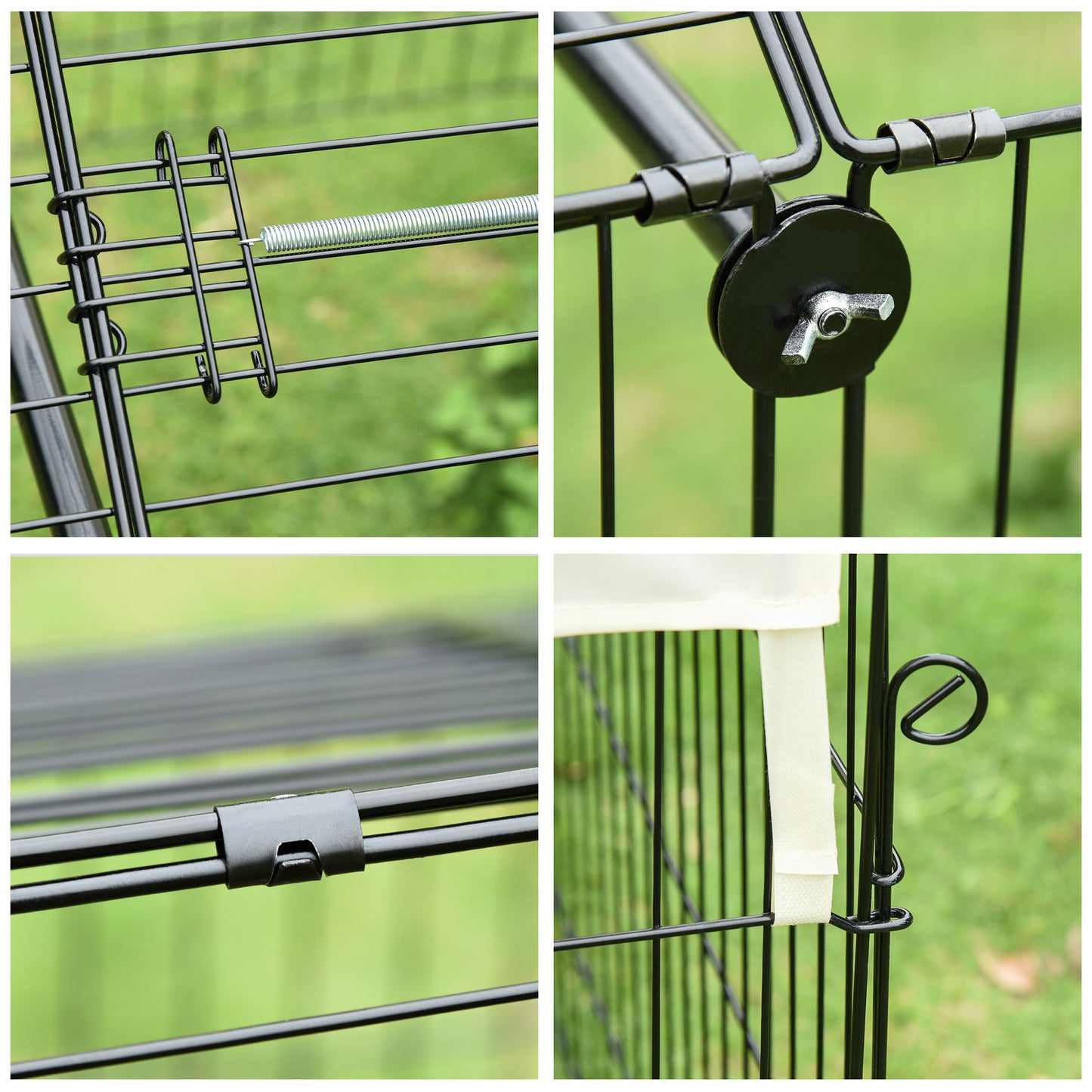 Pet Playpen with Roof, Metal Guinea Pig Cage, Rabbit Pen, Chicken Coop Run, Catio Cat Enclosure with Cover, Doors, Indoor Outdoor for Small Animals, 87" x 41" x 41", Cream