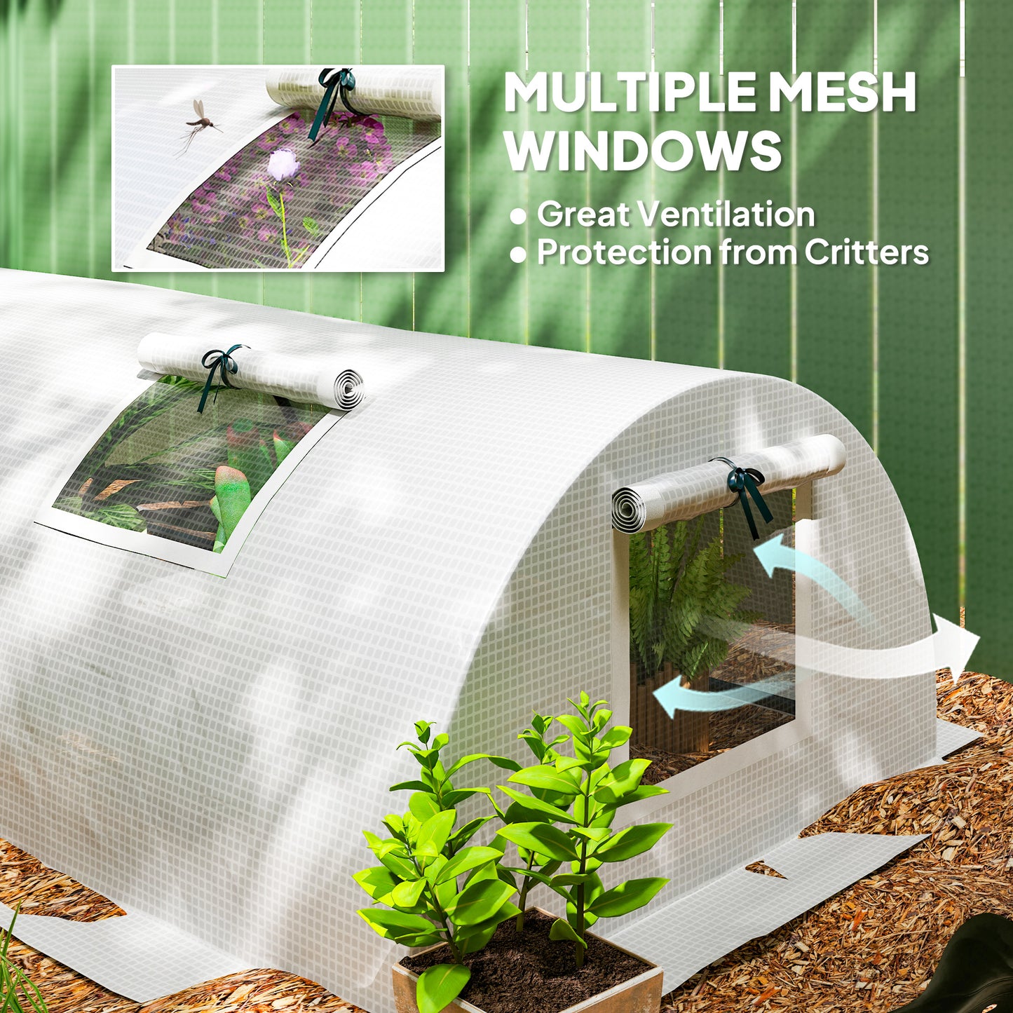 Portable Mini Greenhouse, Tunnel Growing Tent with 5 Mesh Windows and Steel Frame