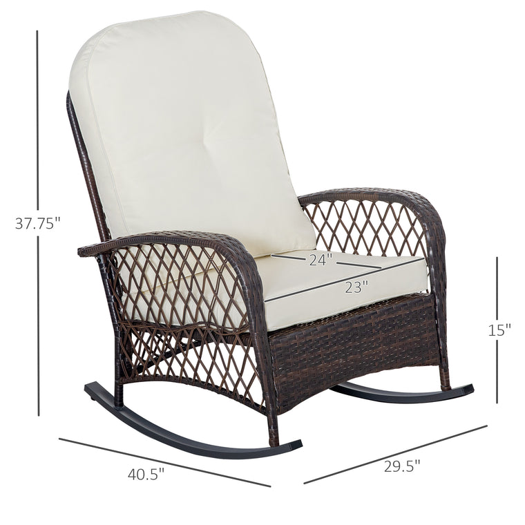 Cream White Wicker Rocking Chair with Thick Cushions
