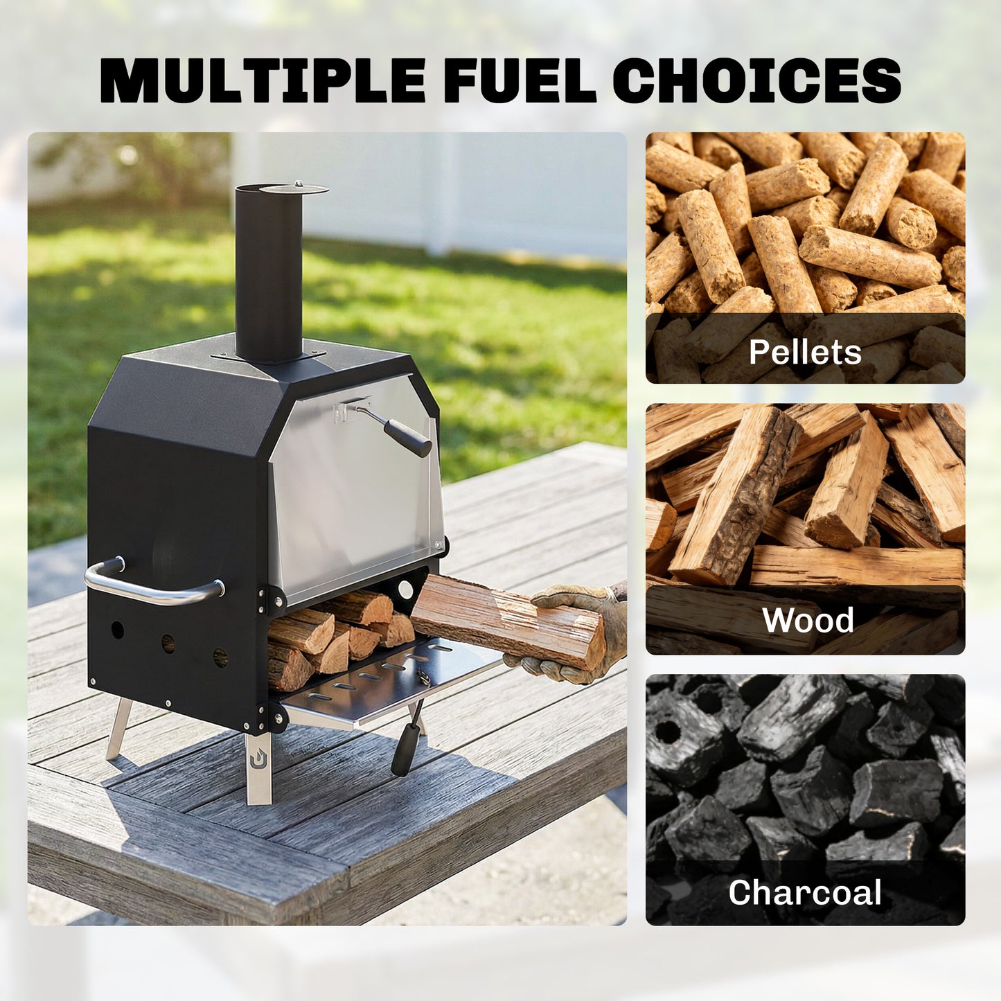 Outdoor Pizza Oven with 12" Pizza Stone, Peel, Wood Fired 2-Layer Stainless Steel Pizza Maker