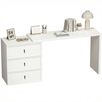L-Shaped Computer Desk with 3 Drawers - White Wood Grain