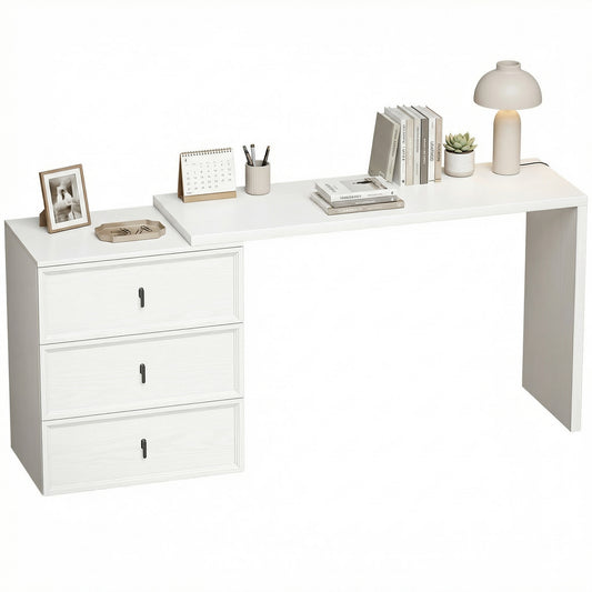L-Shaped Computer Desk with 3 Drawers - White Wood Grain