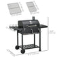 Charcoal BBQ Grill Smoker with Adjustable Charcoal Pan and Galvanised Steel Shell, Barbecue Grill Trolley with Storage