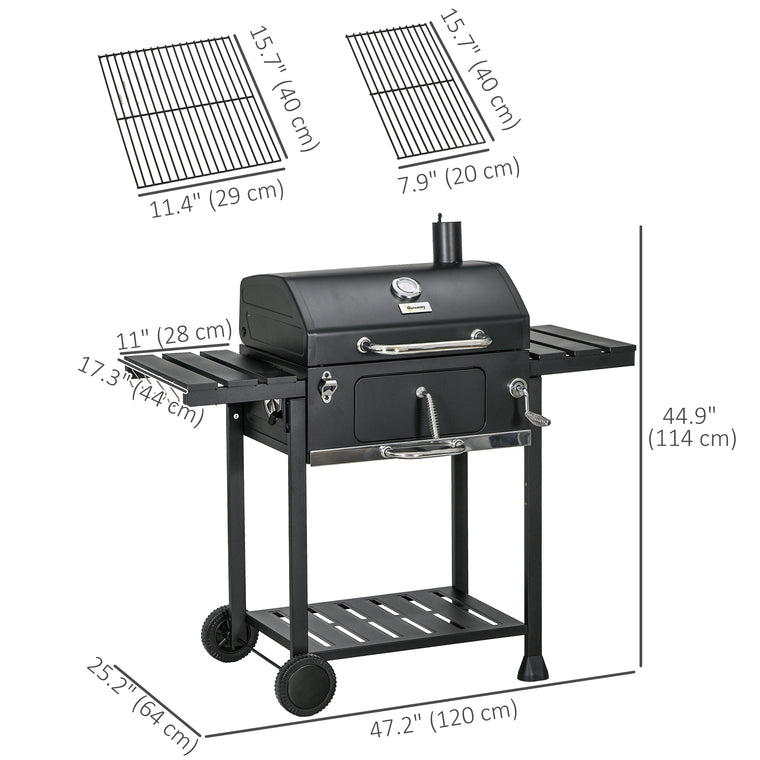 Galvanized Steel Charcoal BBQ Smoker Trolley with Storage