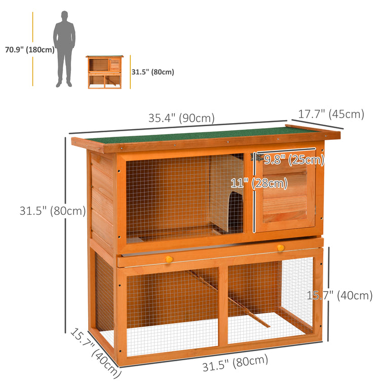 Yellow Wooden Rabbit Hutch with Run & Waterproof Roof